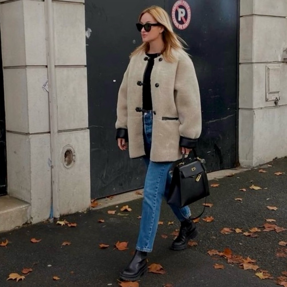 Mango Cream Teddy Jacket with Black Accents - Picture 2 of 12